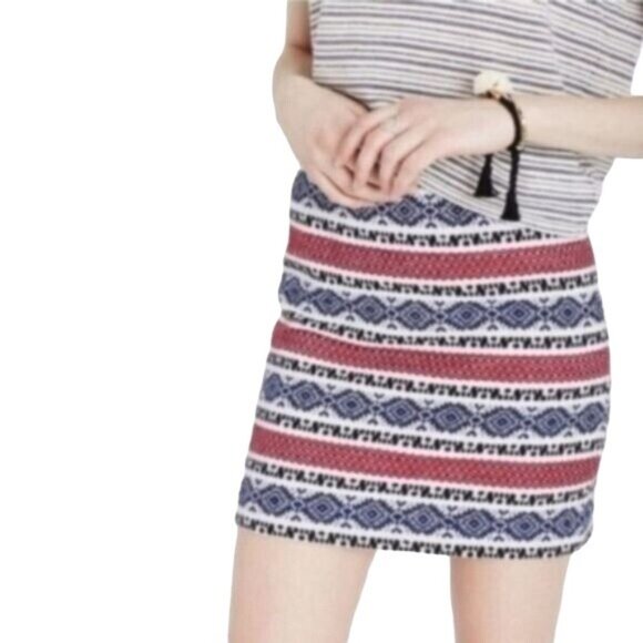 Madewell Jacquard Gamine Lined Mini Short Skirt Red White Blue Size 2 Embroider - Picture 8 of 8